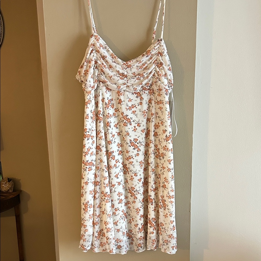 Floral Spaghetti-Strap Midi Dress in Cream and Rust